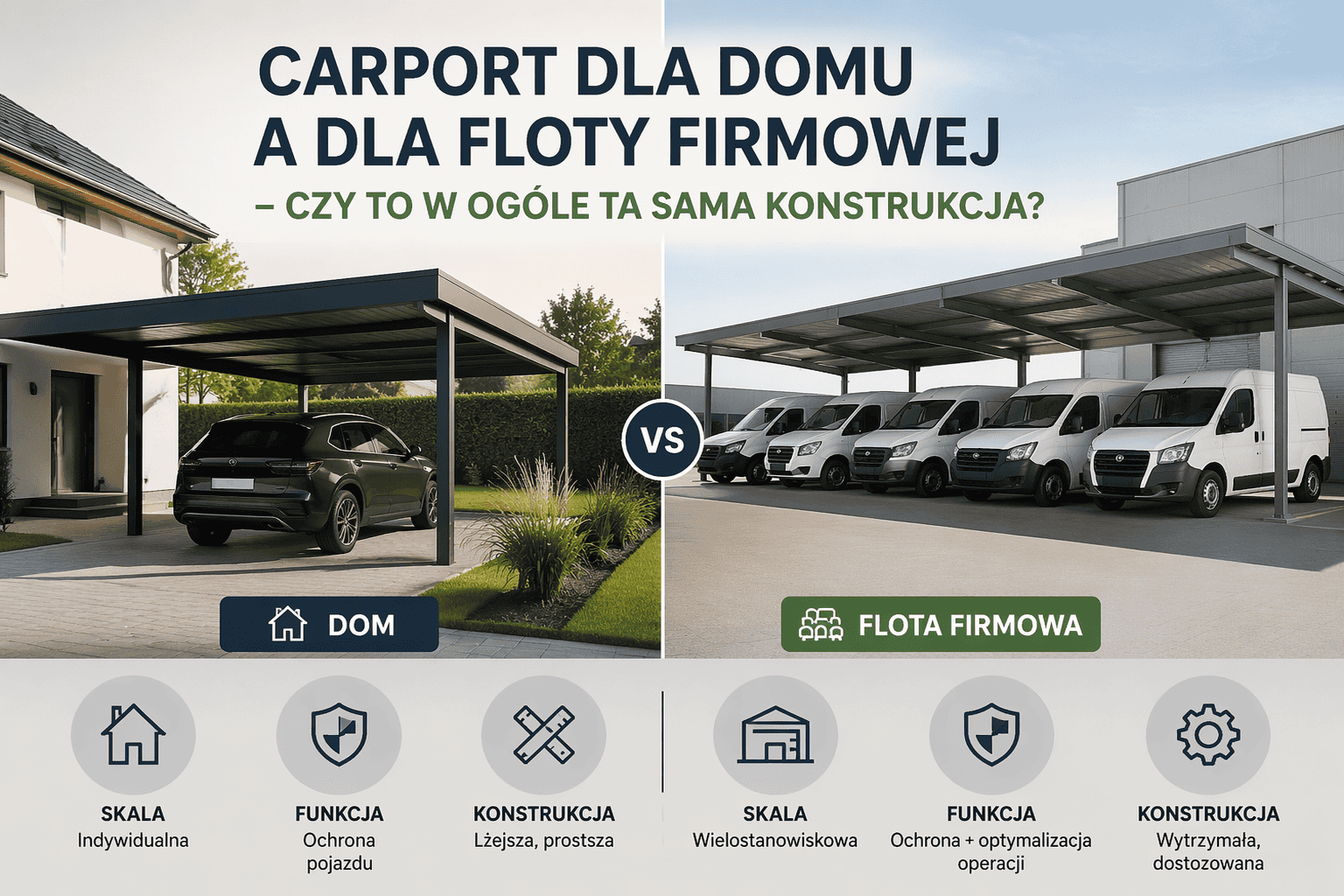 Carport dla domu a dla floty firmowej – czy to w ogóle ta sama konstrukcja?