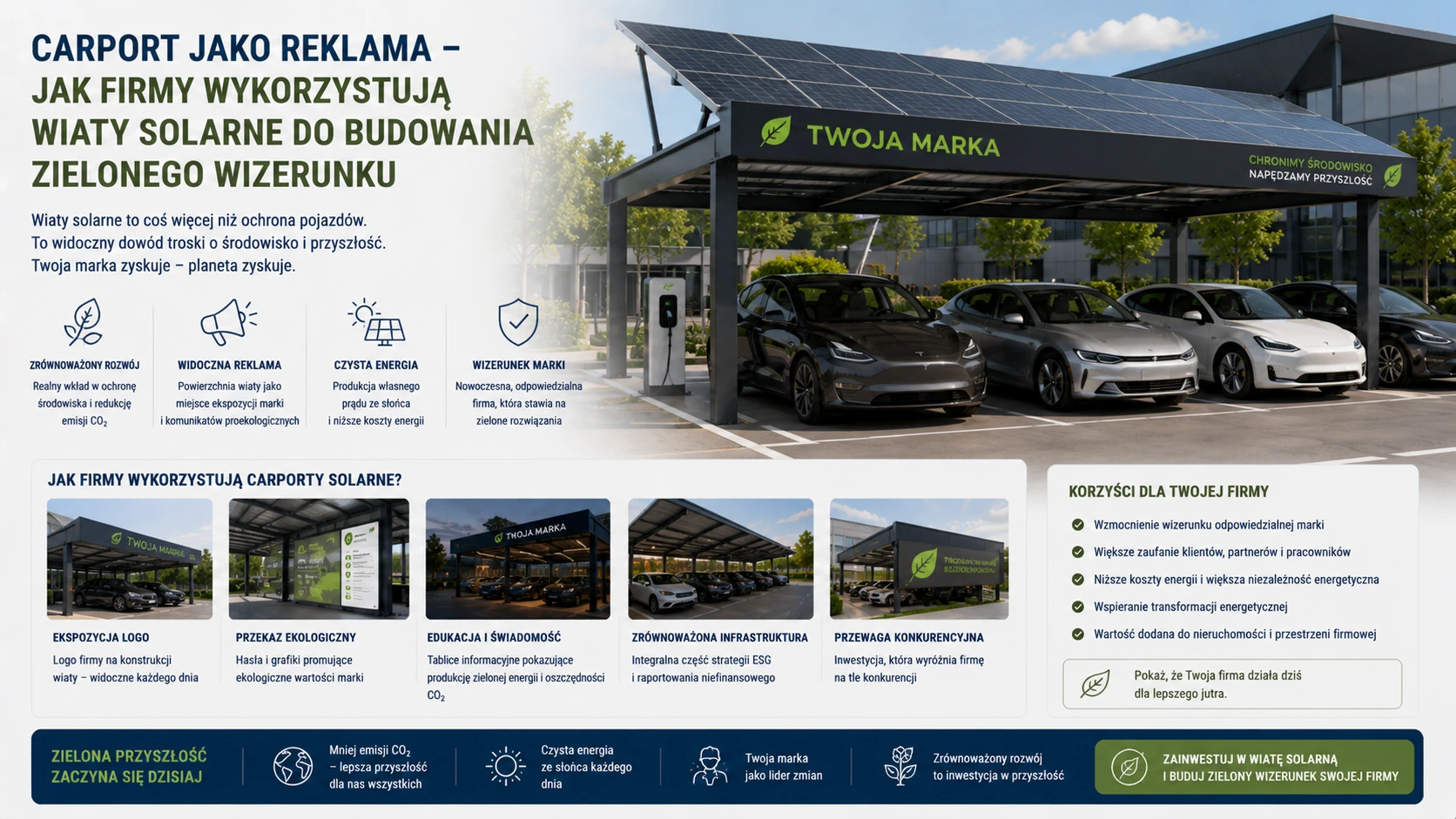 Carport jako reklama – jak firmy wykorzystują wiaty solarne do budowania zielonego wizerunku