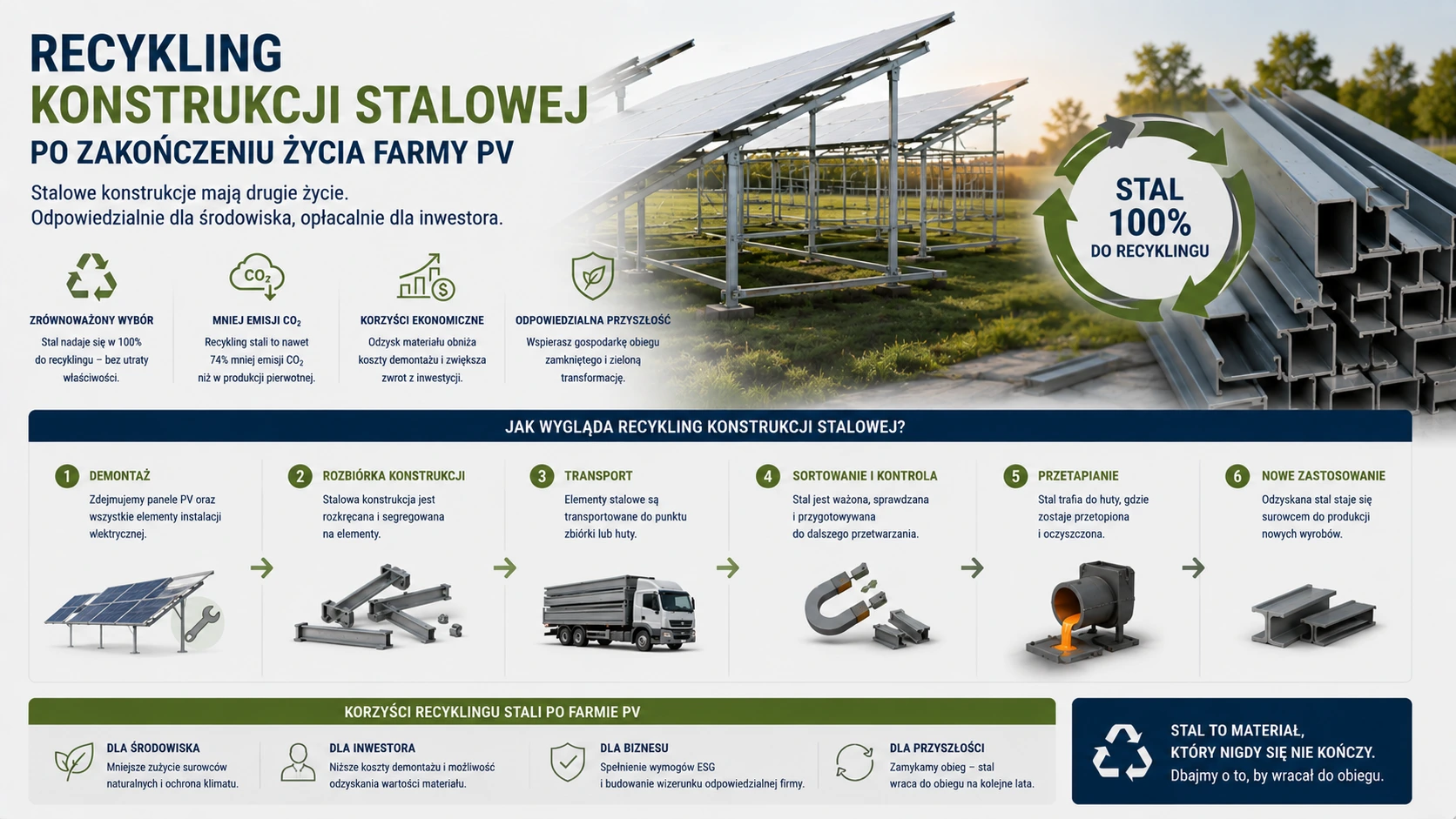 Recykling konstrukcji stalowej po zakończeniu życia farmy PV