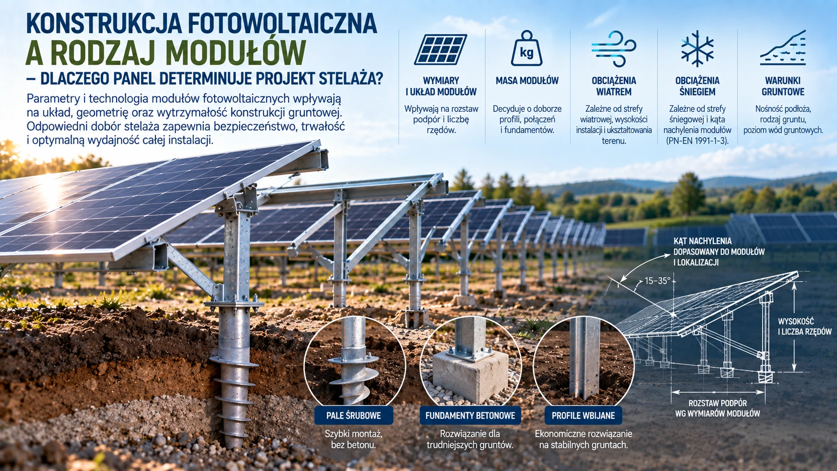 Konstrukcja fotowoltaiczna a rodzaj modułów – dlaczego panel determinuje projekt stelaża?