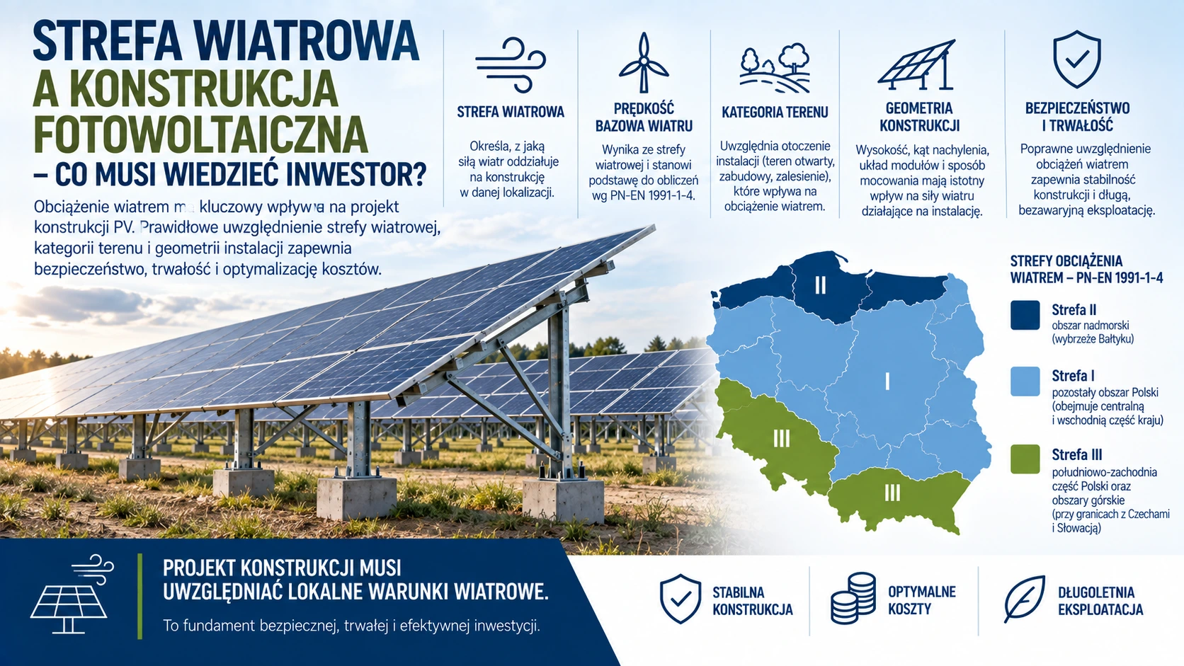 Strefa wiatrowa a konstrukcja fotowoltaiczna – co musi wiedzieć inwestor?